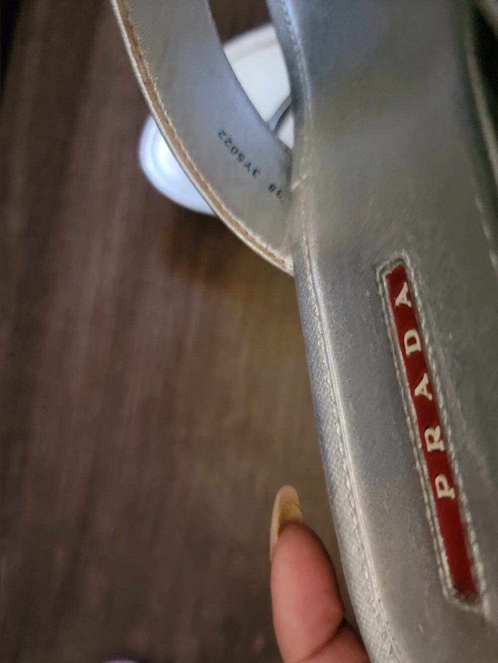 Prada Metallic Silver Leather Espadrille Wedge Thong Sandals - Picture 5 of 9